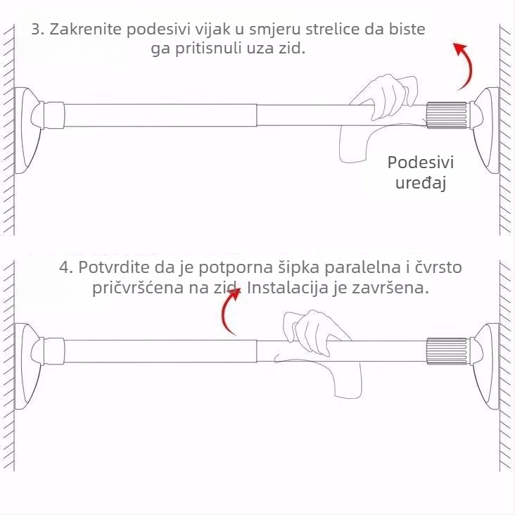 Nehrđajući čelični teleskopski štap bez bušenja – za garderobu, sušenje odjeće, zavjese za kupaonicu i prostoriju