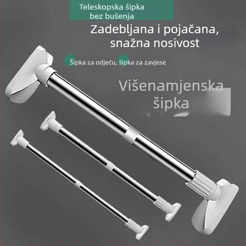 Nehrđajući čelični teleskopski štap bez bušenja – za garderobu, sušenje odjeće, zavjese za kupaonicu i prostoriju
