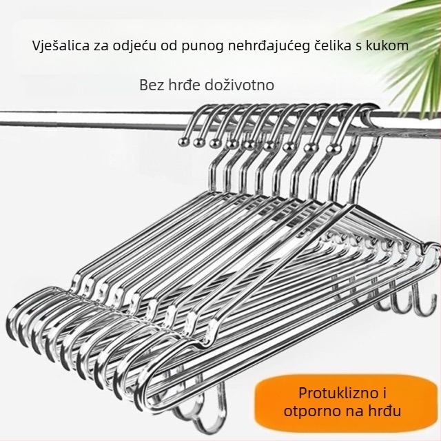Vješalica za odjeću od nehrđajućeg čelika sa kukom, kućna vješalica, čvrsta i debela za zimsku odjeću