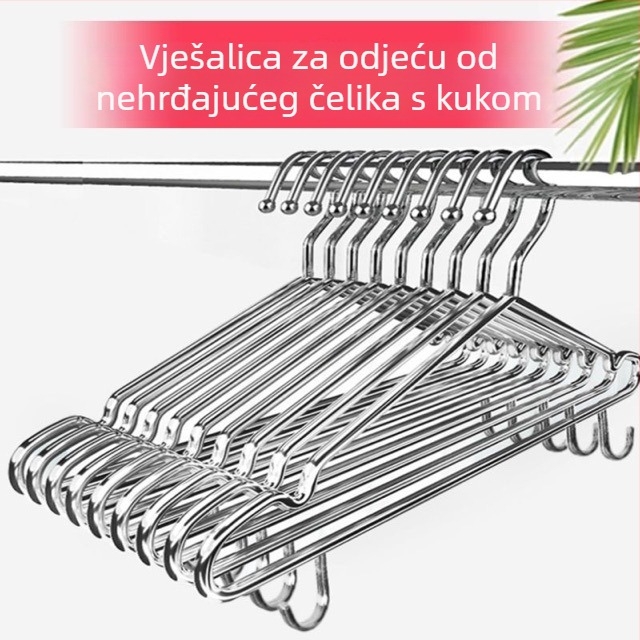 Vješalica za odjeću od nehrđajućeg čelika sa kukom, kućna vješalica, čvrsta i debela za zimsku odjeću