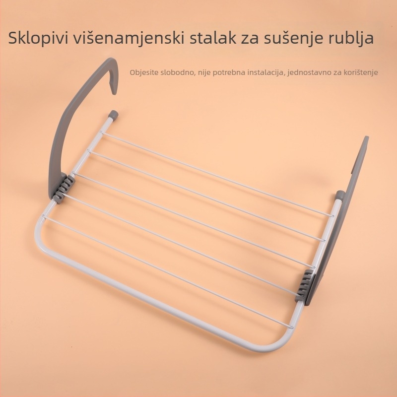 Sklopivi zidni sušilac za odjeću, kovani metal, multifunkcionalna polica za pohranu, sušilo za cipele, moderan minimalisticki dizajn