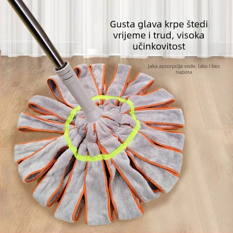 Mop sa samostonim sušenjem i rubom vodonepropusnim, Coral fleece tkanina u stilu ručnika, za mokro i suho čišćenje, okretni