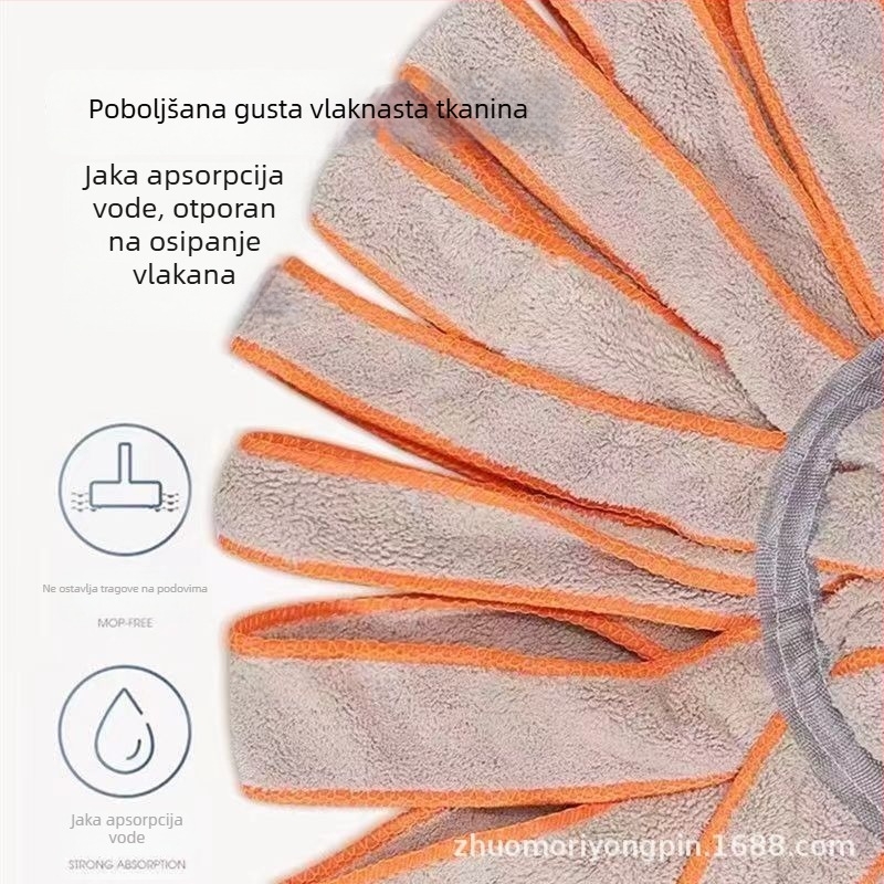 Mop sa samostonim sušenjem i rubom vodonepropusnim, Coral fleece tkanina u stilu ručnika, za mokro i suho čišćenje, okretni