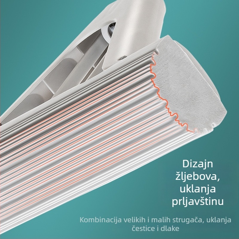Mop od spužve s apsorbirajućom glavom od gume i pamuka, šipka od nehrđajućeg čelika, sklopivi sustav za ocjeđivanje, teleskopska duljina 130 cm, kućno čišćenje