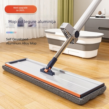 Ploški mop s dvostrukom uporabom za suho i mokro čišćenje, velika glava 42 cm, teleskopska duljina 155 cm, drška od nehrđajućeg čelika, mikrovlakana