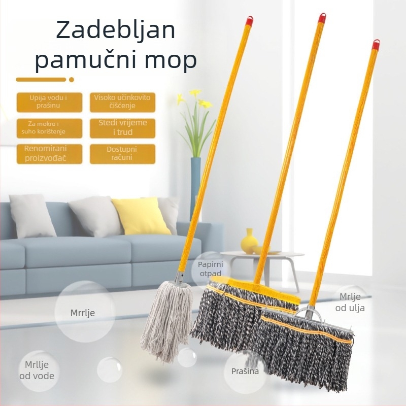 Mop od pamukovog vlakna, tradicionalan, upijajući, s okruglom glavom i drvenom drškom, velike veličine