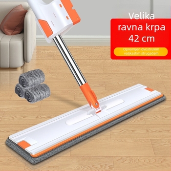 Ploški mop za kućnu upotrebu, bez dodirivanja rukama, periv, velik, za suho i mokro čišćenje, s samoljepljivom krpom