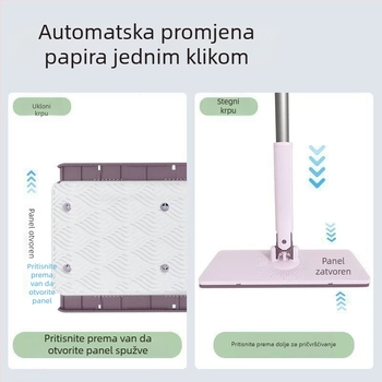 Mop s krpom za lice, automatsko hvatanje i oslobađanje, bez ručnog stiskanja, suho i mokro dvostruko korištenje, plosnati mop za kućnu upotrebu
