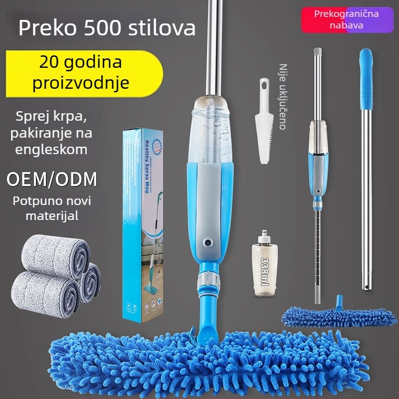 Ploški mop za kućnu upotrebu s mikrovlaknom, dvostruko suho/mokro, 360° okretna glava, produživi aluminijski nastavak, upija vodu