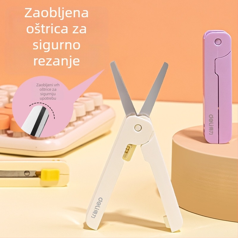 Deli 6072 Prijenosne škare s izvlačnim mehanizmom, kreativne, kompaktne za ured, školu i dom