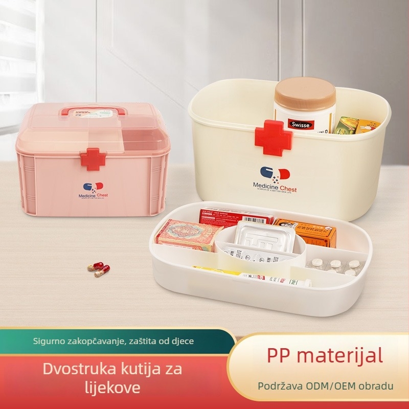 Velika plastična kutija za pohranu – kućni stolni organizator s višestrukim pretincima, kutija za lijekove i prvu pomoć, prenosiva
