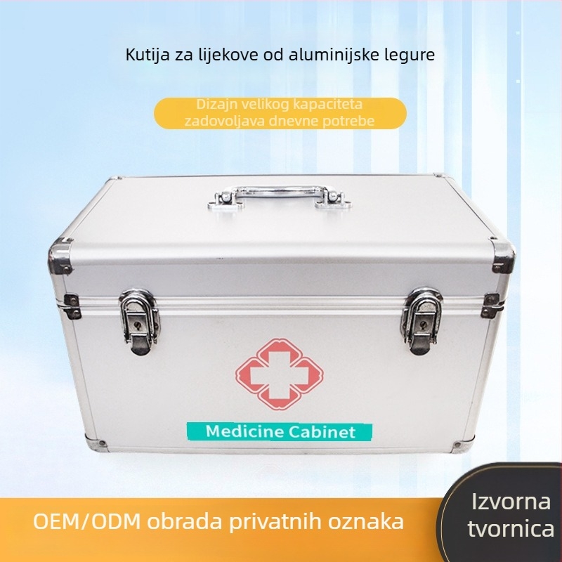 Prijenosni komplet prve pomoći od aluminijske legure za kućnu upotrebu, kompaktna metalna kutija za lijekove