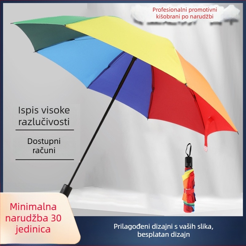 Sklopivi kišobran s prilagođenim logotipom i šarenim uzorkom duge