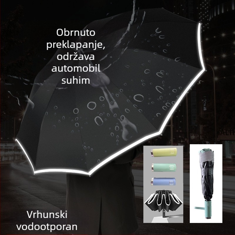 Veliki automatski kišobran s 10 šipki za dvije osobe – dvostruka upotreba za sunce i kišu, sklopivi kišobran s LED lampom