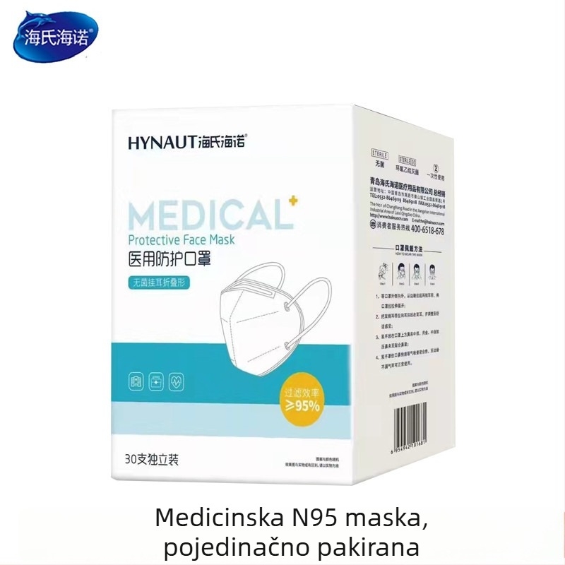 Hainuo medicinska zaštitna maska N95 s ušnim petljama, prašini otporna, 3D dizajn, pojedinačno pakirana, jednokratna