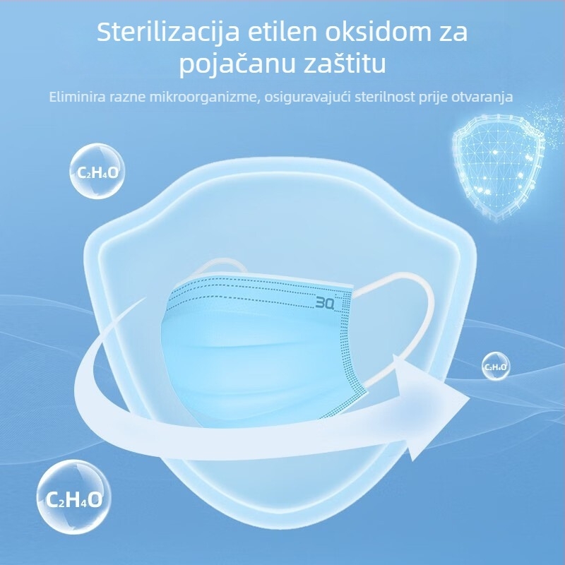 Maska za odrasle, medicinska, jednokratna, trostruka, s Melt-Blown netkanom tkaninom, sterilna, paket 10 komada