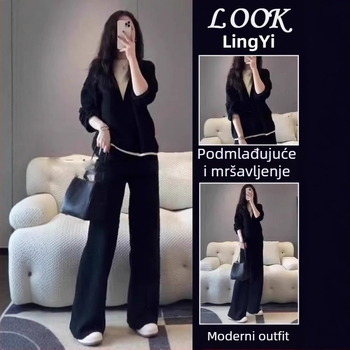 Ženski set sportskog odjeće plus veličine za jesen, udoban slobodan kroj, korejski stil, dvodijelni set: hoodica i hlače