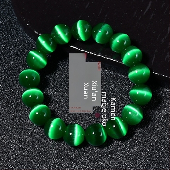 Ženski narukvica s jednim krugom od zelenih staklenih perli s mačjim okom