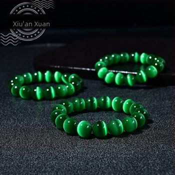 Ženski narukvica s jednim krugom od zelenih staklenih perli s mačjim okom