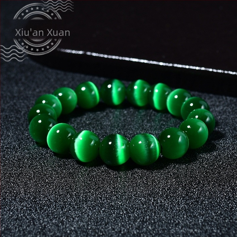 Ženski narukvica s jednim krugom od zelenih staklenih perli s mačjim okom