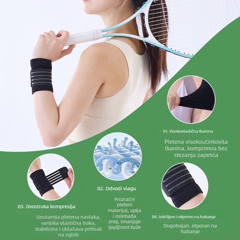 Pletena kompresijska narukvica za zglob, prozračni sportski zaštitnik zgloba za košarku i badminton, upija znoj