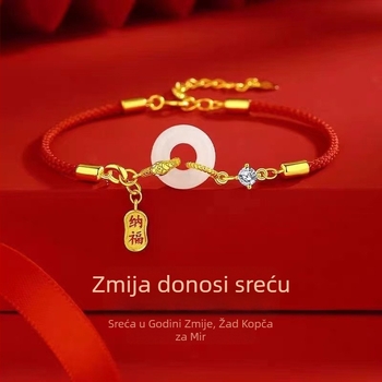 Narukvica od Hetianskog nefrita s Ping An kopčom, crveni konac, za žene, pleteni modni dodatak