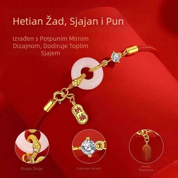 Narukvica od Hetianskog nefrita s Ping An kopčom, crveni konac, za žene, pleteni modni dodatak