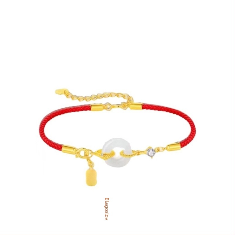 Narukvica od Hetianskog nefrita s Ping An kopčom, crveni konac, za žene, pleteni modni dodatak