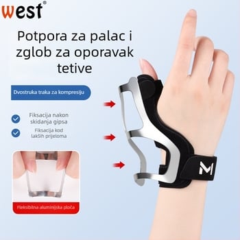 Prozračni zapešćni steznik s zaštitom tetivnog omotača, fiksacija palca aluminijskom pločom, kompresijski zaštitnik za prste
