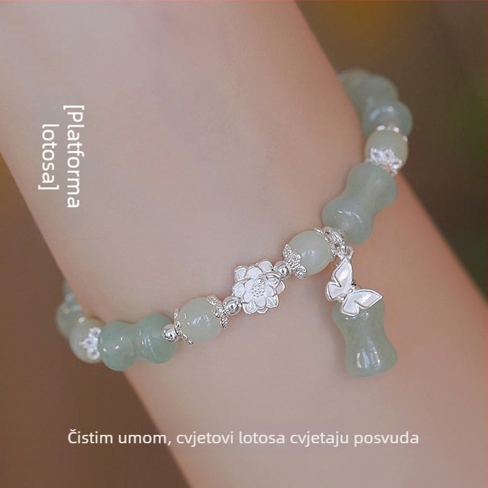 Prirodni Dongling jade srebrna narukvica za žene, novi kineski stil, Hetian jade narukvica s perlicama, dar za djevojku