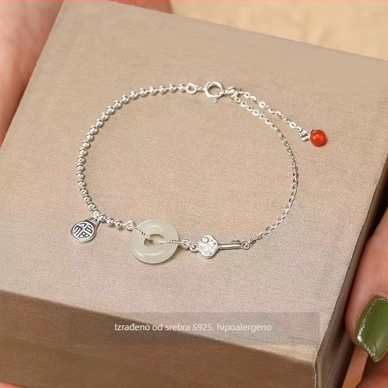 Ženski narukvica od Hetian jade s kopčom mira