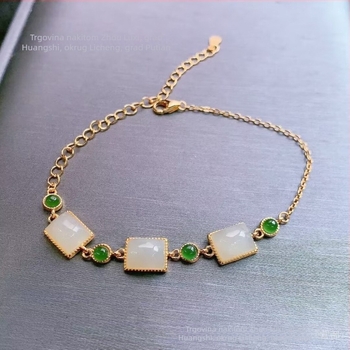 Narukvica od jade s kvadratnim perlama, retro kineski stil, svestran ženski nakit