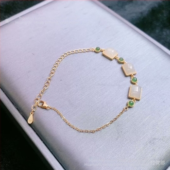 Narukvica od jade s kvadratnim perlama, retro kineski stil, svestran ženski nakit