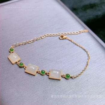 Narukvica od jade s kvadratnim perlama, retro kineski stil, svestran ženski nakit