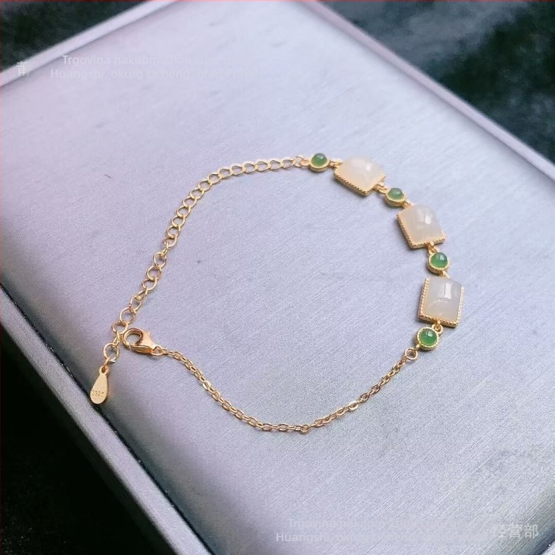 Narukvica od jade s kvadratnim perlama, retro kineski stil, svestran ženski nakit