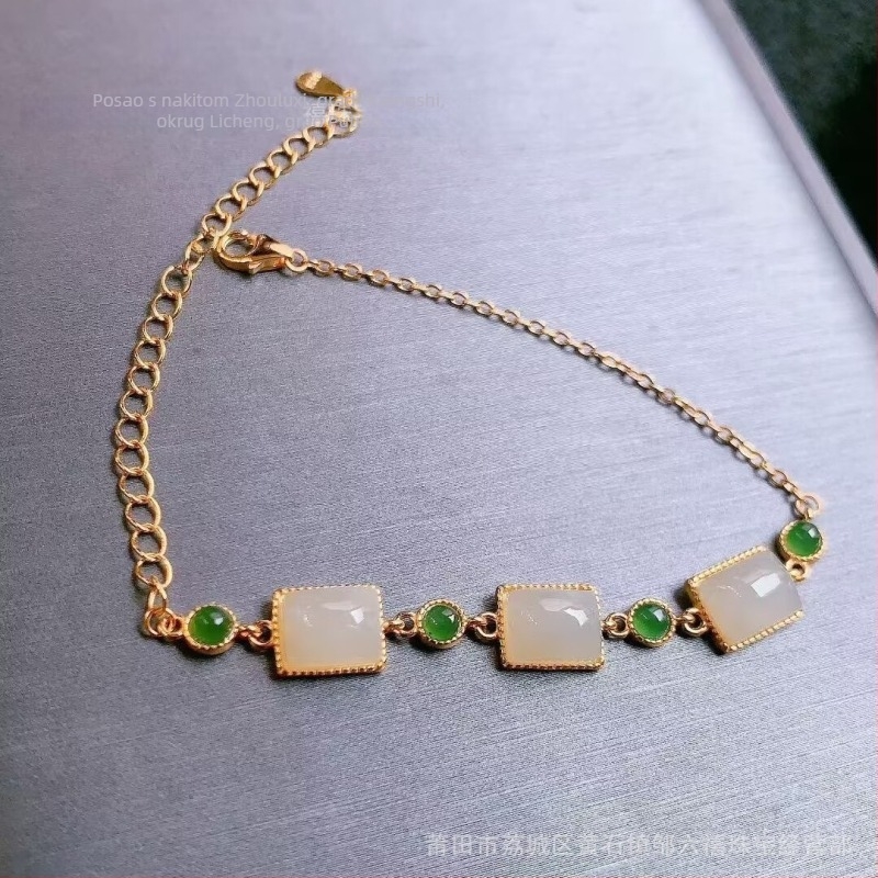 Narukvica od jade s kvadratnim perlama, retro kineski stil, svestran ženski nakit