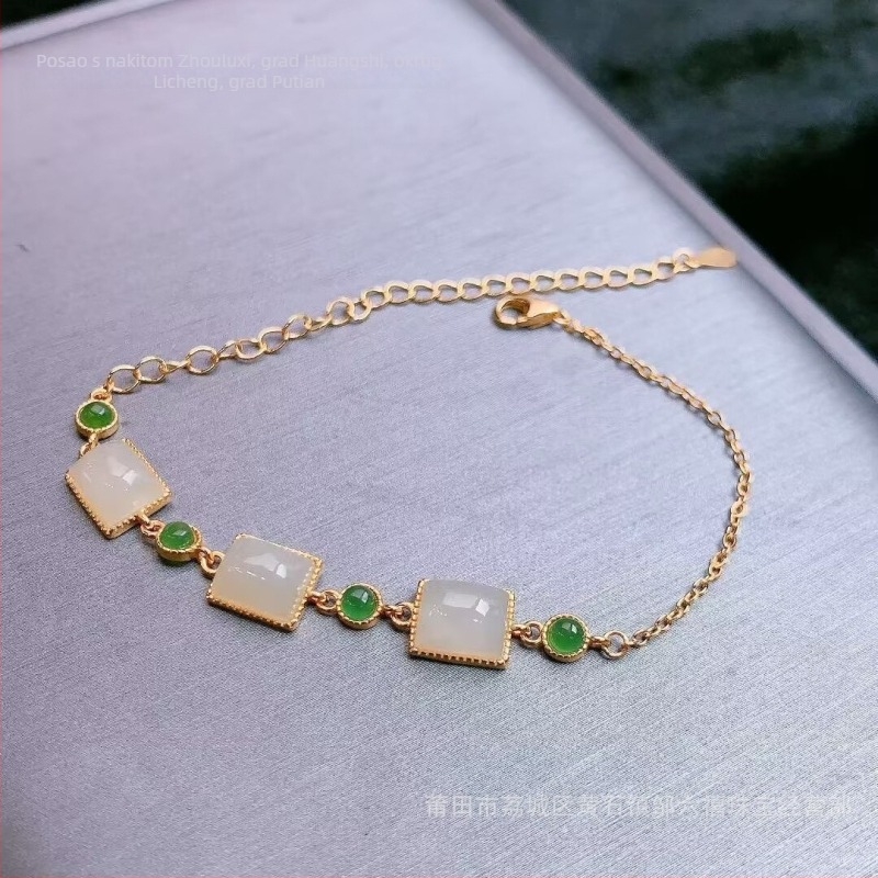 Narukvica od jade s kvadratnim perlama, retro kineski stil, svestran ženski nakit