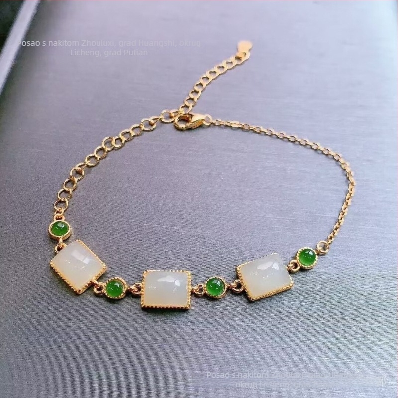 Narukvica od jade s kvadratnim perlama, retro kineski stil, svestran ženski nakit