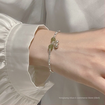 925 srebrna narukvica s zvončićem, dizajn od bambusnih segmenata i Hetian jade, za žene
