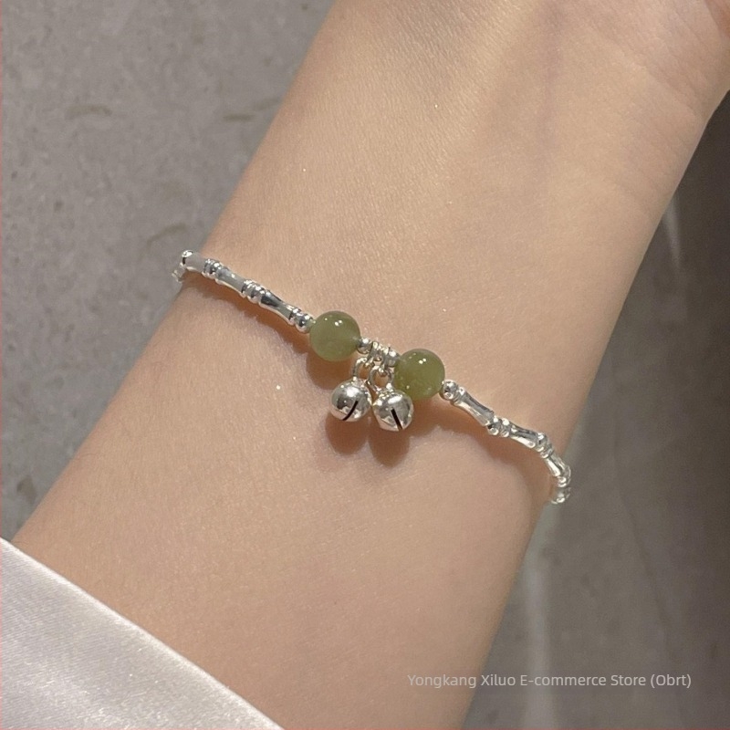 925 srebrna narukvica s zvončićem, dizajn od bambusnih segmenata i Hetian jade, za žene