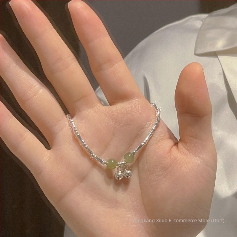 925 srebrna narukvica s zvončićem, dizajn od bambusnih segmenata i Hetian jade, za žene
