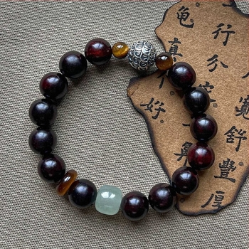 Prirodna narukvica od crvenog sandalovog drveta s perlicama tigrovog oka, drvene budističke perle, unisex