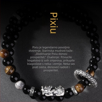 Narukvica Pixiu od obsidijana za muškarce, vintage dvostruko slojevita narukvica s sigurnosnom kopčom, poklon za rođendan dečku