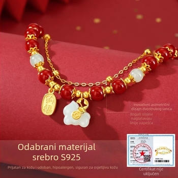 Cinnabar narukvica za žene, Godina Koňa, čisto srebro Hetian jade, Zodijak nakit, novogodišnji dar djevojci