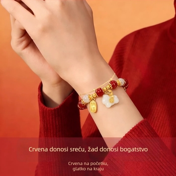 Cinnabar narukvica za žene, Godina Koňa, čisto srebro Hetian jade, Zodijak nakit, novogodišnji dar djevojci