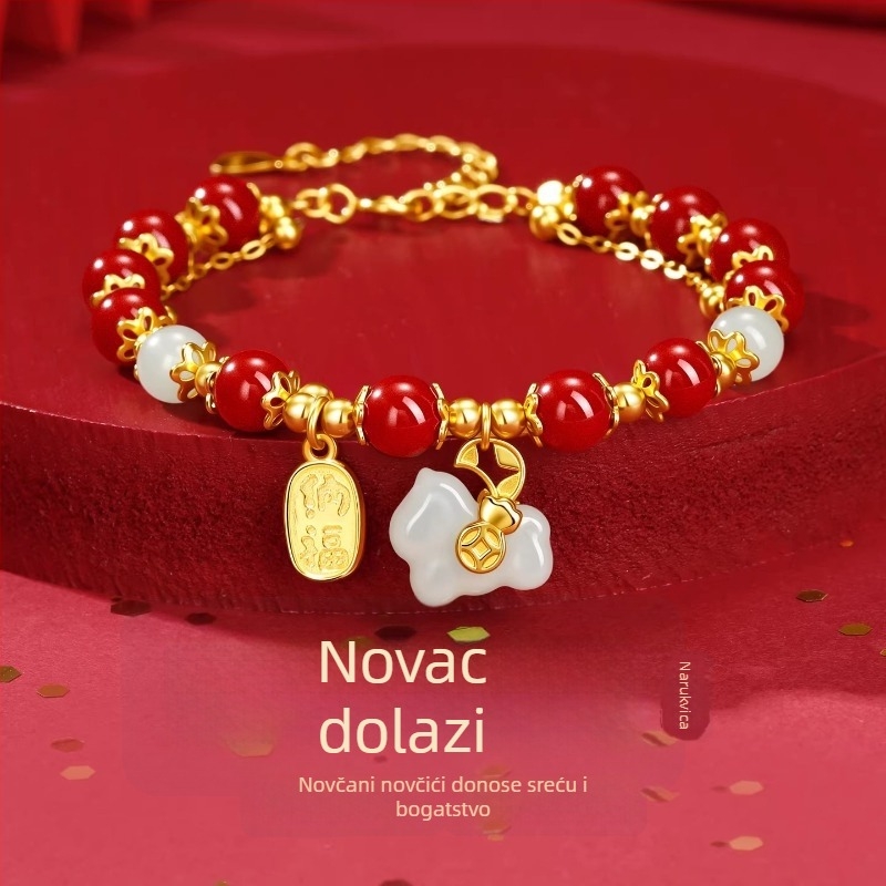 Cinnabar narukvica za žene, Godina Koňa, čisto srebro Hetian jade, Zodijak nakit, novogodišnji dar djevojci