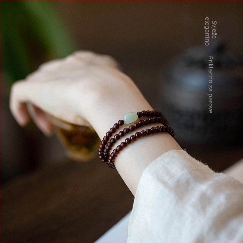 Narukvica od crvenog sandalovog drveta s tankim perlicama, jednostavna imitacija Hetianskog jadeita, retro literarni stil