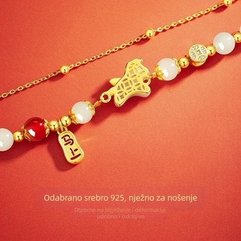 925 srebrna narukvica s Hetian jadeom, za žene, Mali Pegaz, lagani luksuzni stil, godina konja, crveni ahat