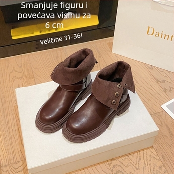 Ženske čizme viteza - retro kratke čizme s debelim potplatom, britanski stil, vintage izgled, EU veličina 34