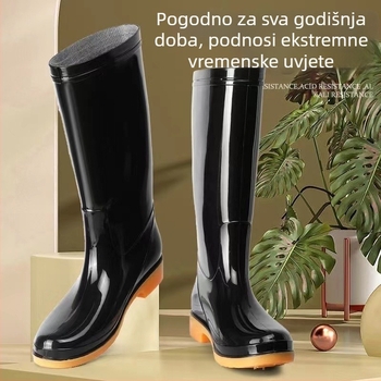 Čizme za kišu s podom od teleće kože, otporne na habanje, topla unutarnja podstava, otporne na kiseline i baze, visok gornji dio, protuklizne, unisex, za rad i pranje auta